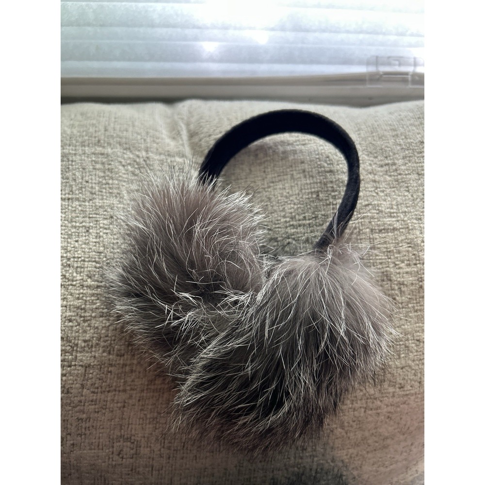 Surell Womens Real Fox Fur Ear Warmers Solid Gray One Size
